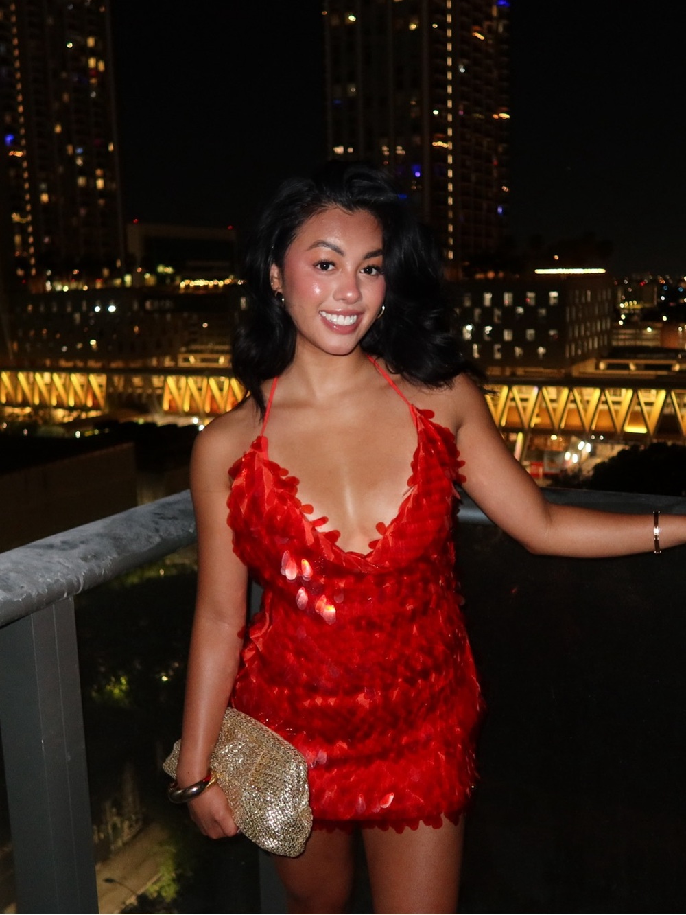 Red Orange Halter Sequin Mini Dress